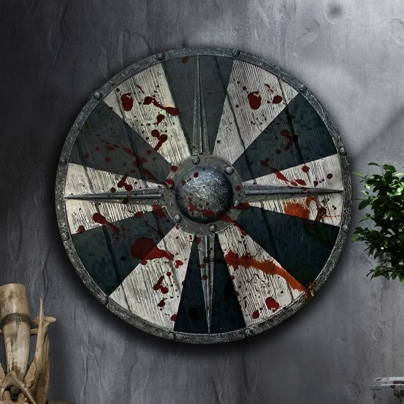 Battle Bloodied Black and White Plank Viking Shield, 24"