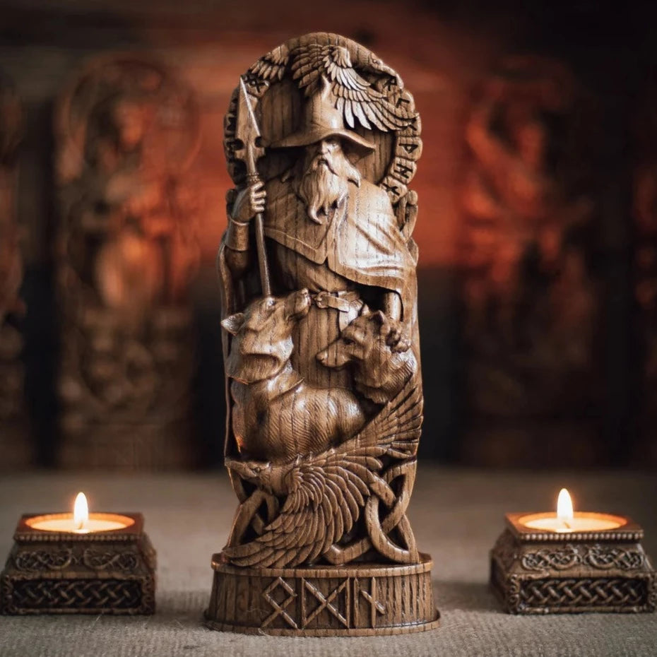Handcarved Odin Sculpture Altar