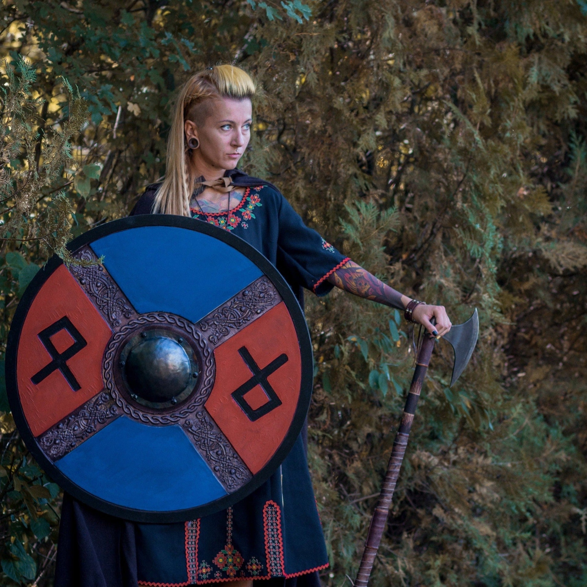 Viking Shieldmaiden Futhark Runes Norse Female Warrior - Shield