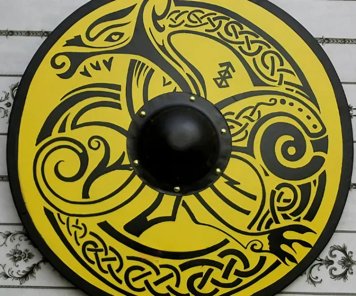 Handmade Yellow Jörmungandr Smooth Viking Shield, 24"