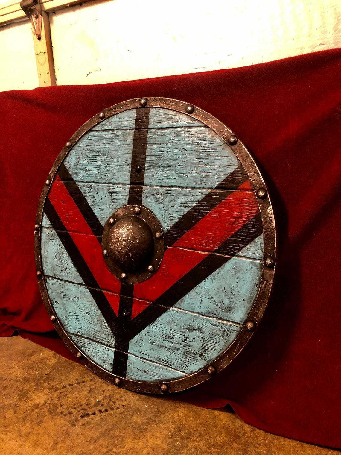 Lagertha Shieldmaiden Blue and Red Plank Viking Shield, 24"