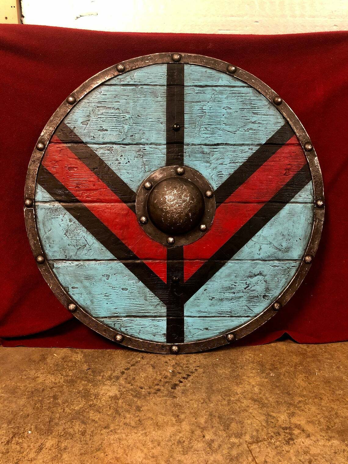 Lagertha Shieldmaiden Blue and Red Plank Viking Shield, 24"
