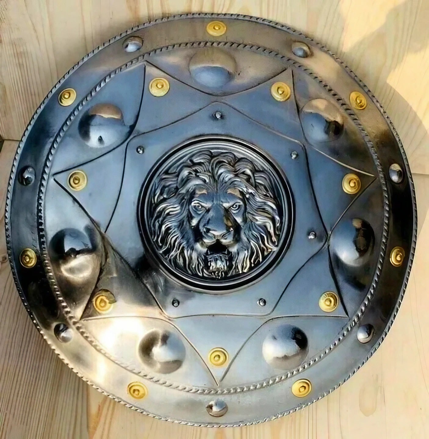 Medieval Knight Lion Head Steel Shield, 22"