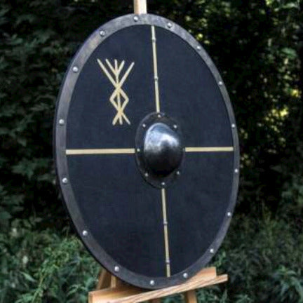 Black Smooth Viking Shield With Runes, 24"