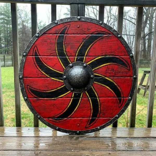 Lagertha Shieldmaiden Blue and Red Plank Viking Shield, 24 - vikingshields