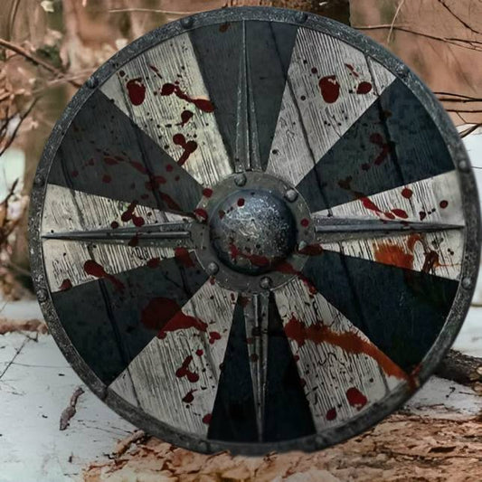 Battle Bloodied Black and White Plank Viking Shield, 24"