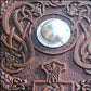 Carved Norse Runic Shield with Jörmungandr Ornaments, 24"