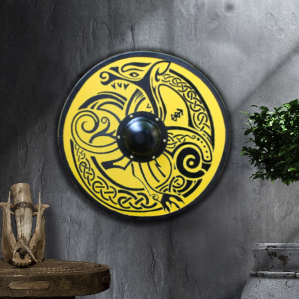 Handmade Yellow Jörmungandr Smooth Viking Shield, 24"